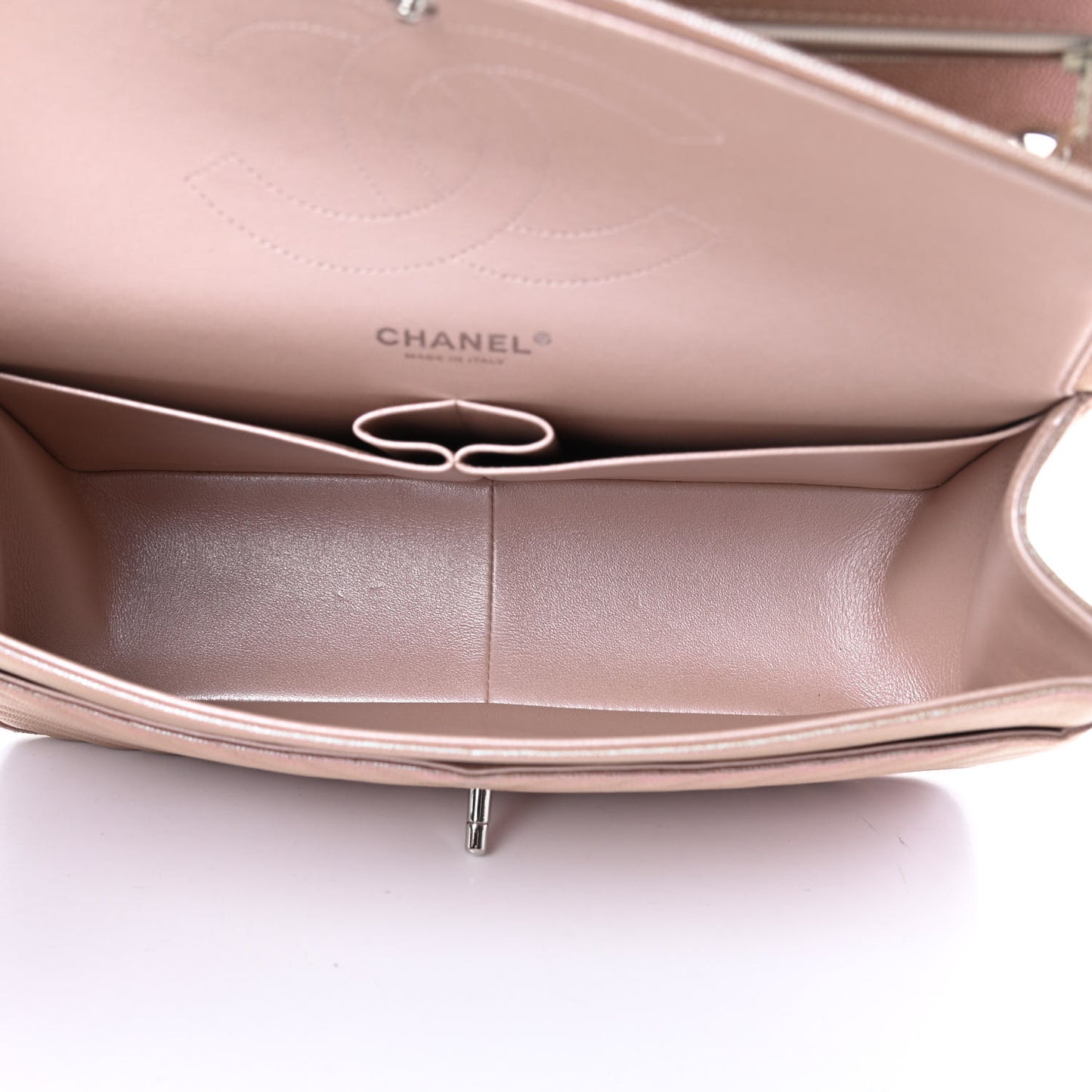 Metallic Caviar Chevron Quilted Jumbo Double Flap Light Gold