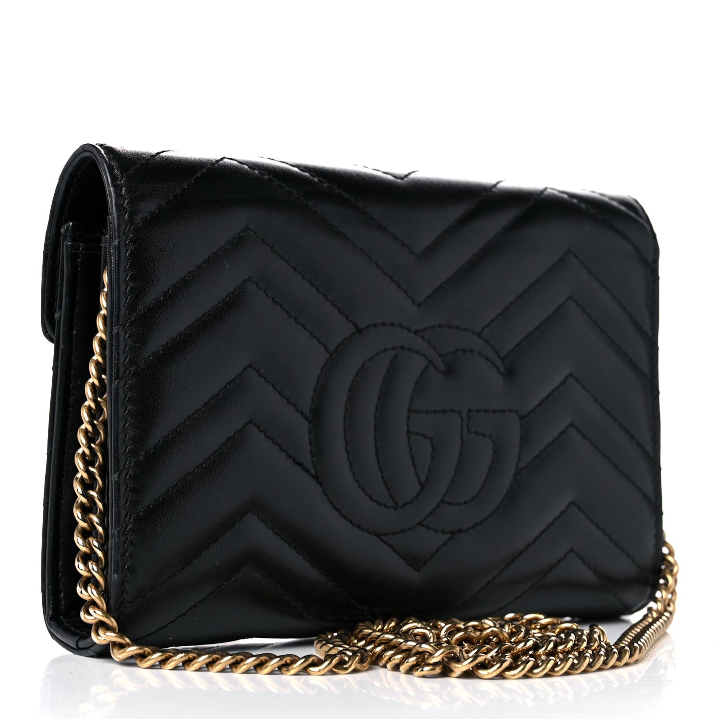 Calfskin Matelasse GG Marmont Chain Wallet Black