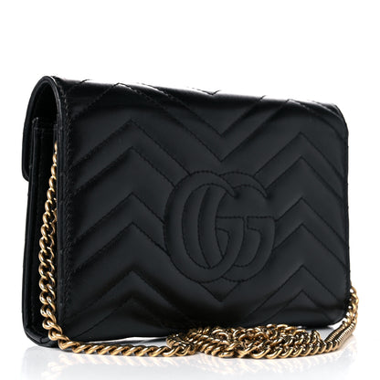 Gucci Calfskin Matelasse GG Marmont Chain Wallet Black 3 of 25