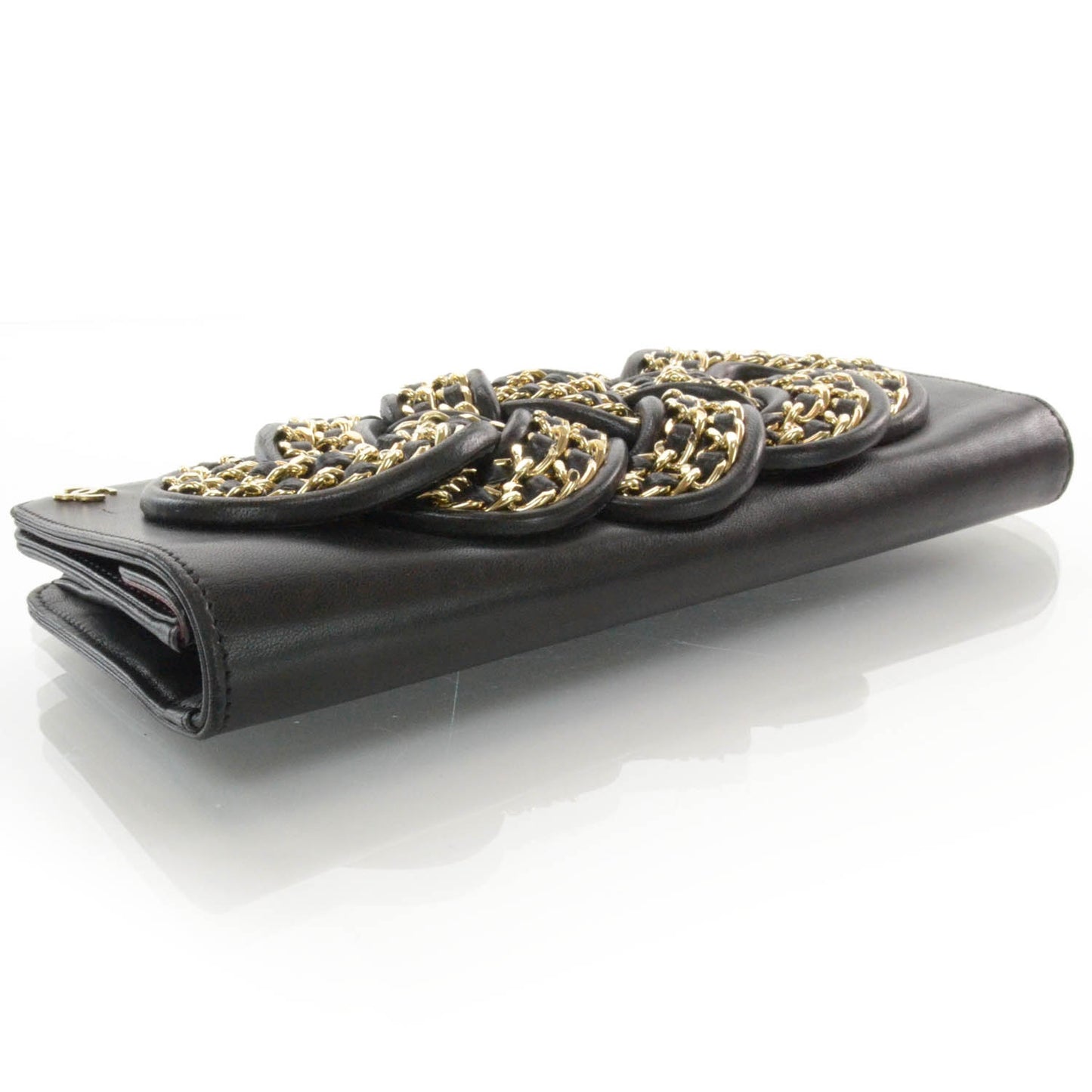 Lambskin Gold Chain Knot Clutch Black
