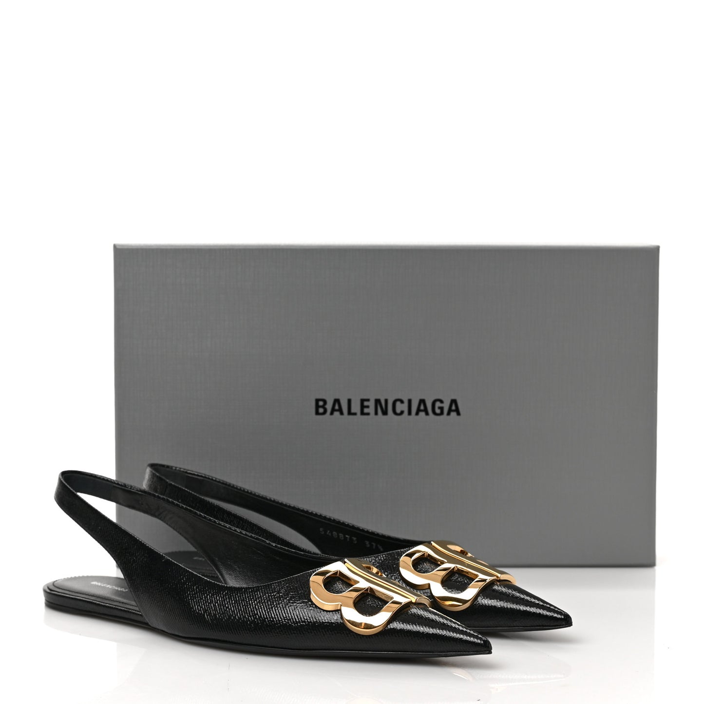 Coated Calfskin BB Knife Pointy Toe Slingback Flats 37.5 Black