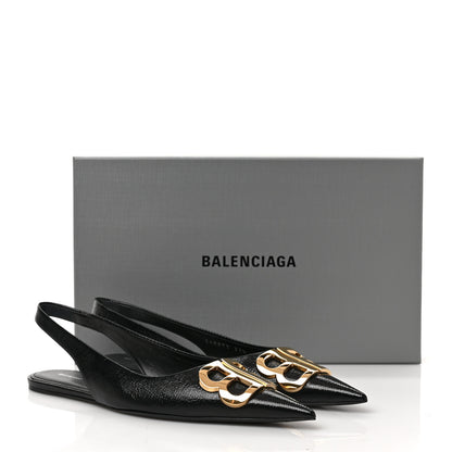 Balenciaga Coated Calfskin BB Knife Pointy Toe Slingback Flats 37.5 Black 10 of 10