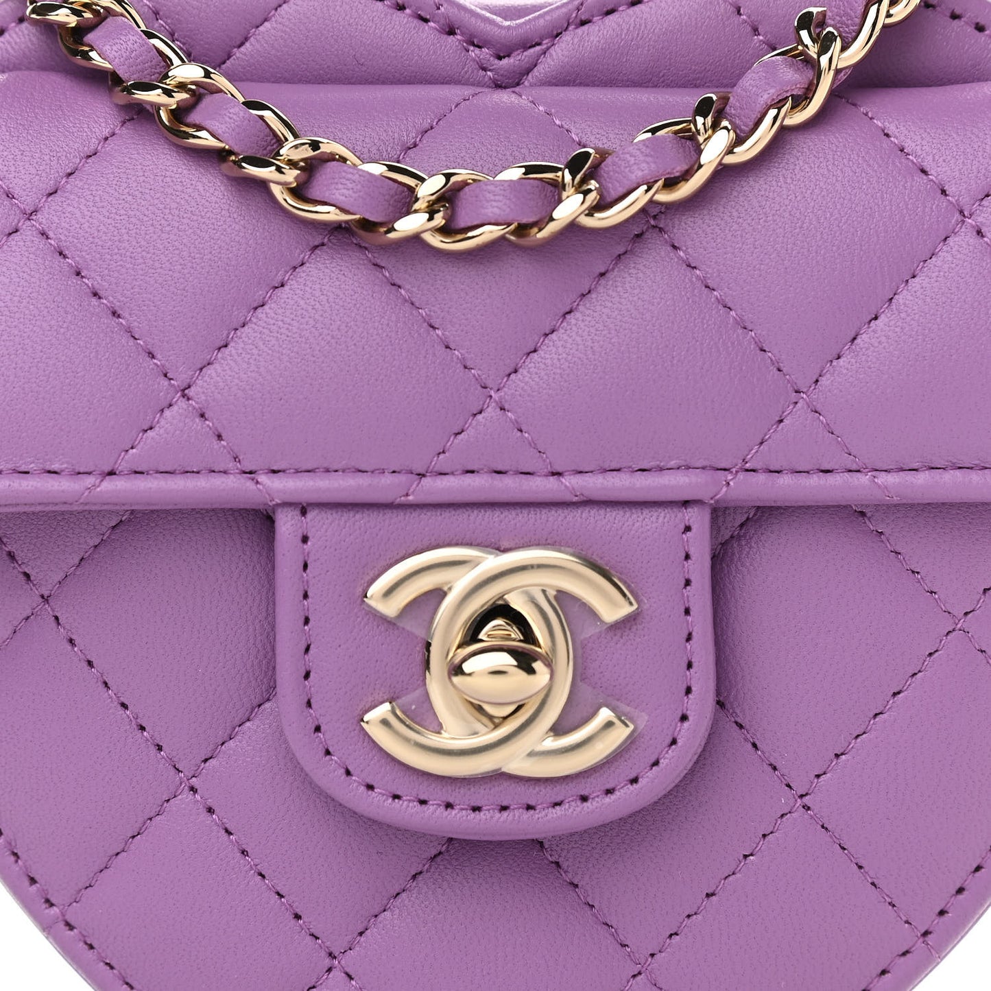 Lambskin Quilted CC In Love Heart Clutch With Chain Purple