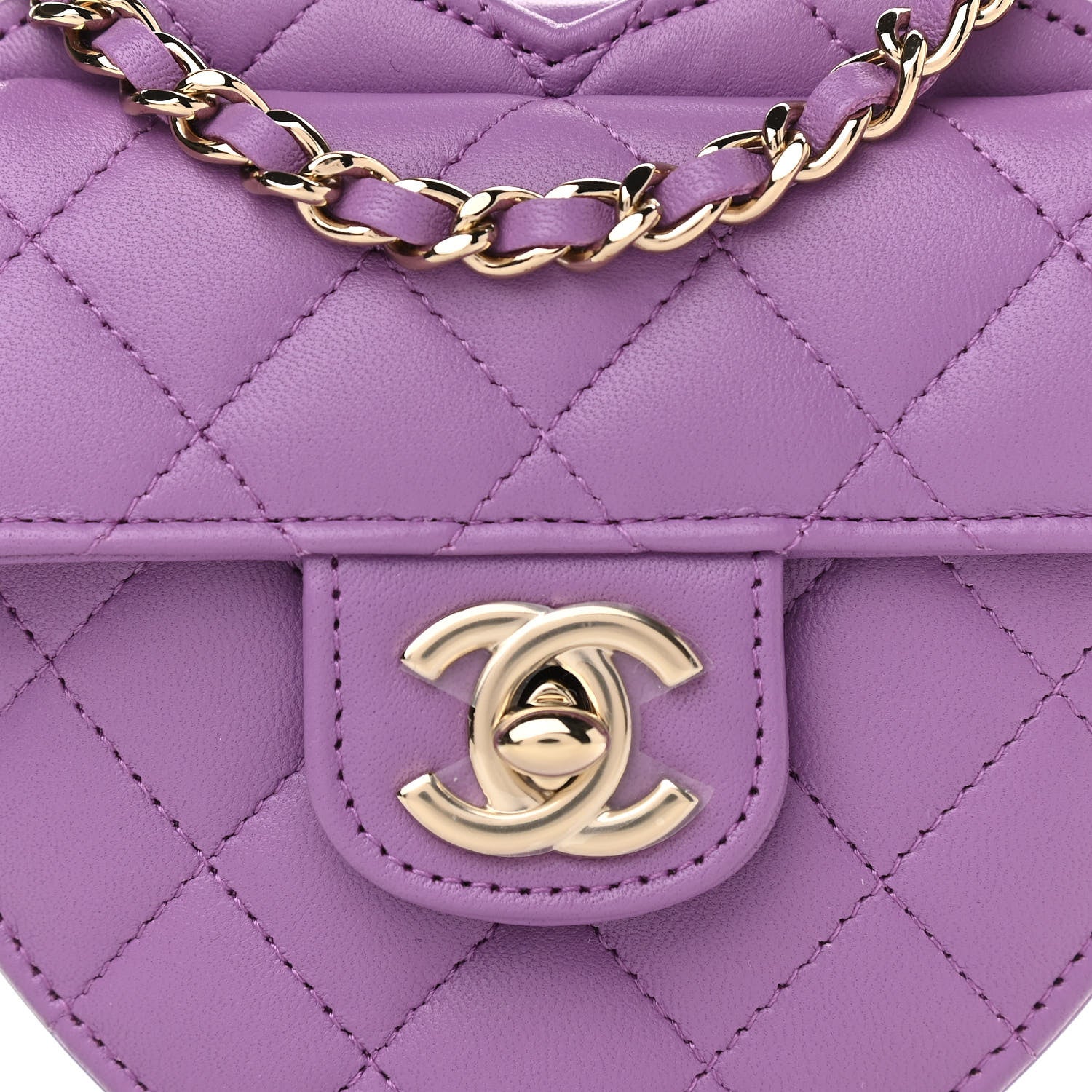 Chanel Lambskin Quilted CC In Love Heart Clutch With Chain Purple 8 of 11