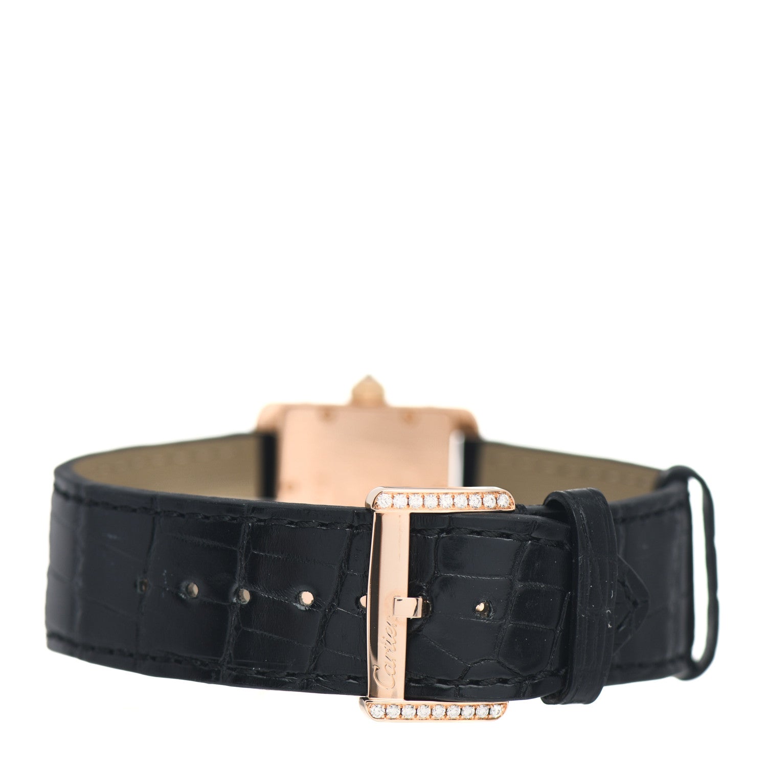 Cartier 18K Pink Gold Alligator Diamond 32mm Tank Divan Quartz Watch 3 of 5