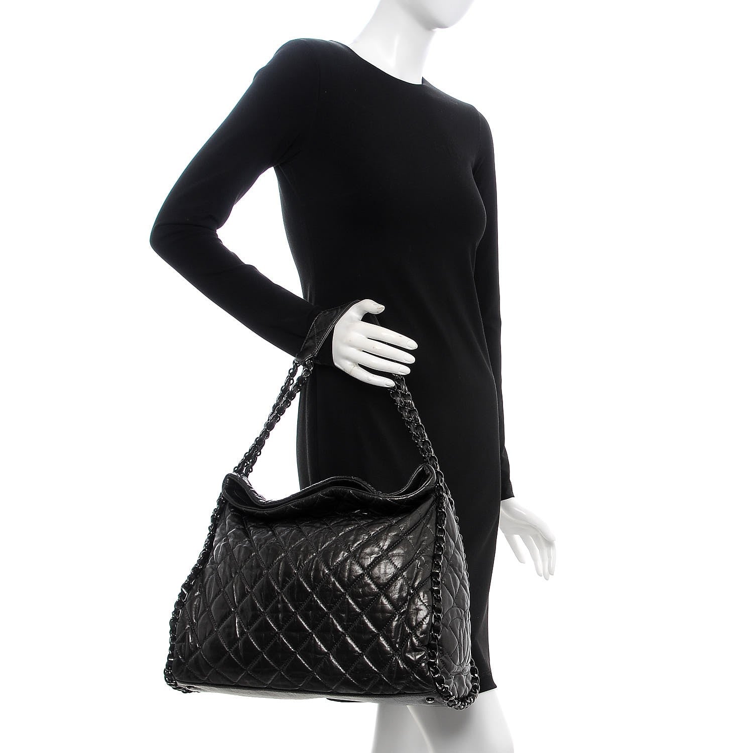 Chanel Metallic Calfskin Quilted Large Chain Me Hobo Dark Grey 2 of 7