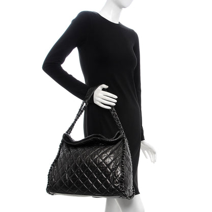 Chanel Metallic Calfskin Quilted Large Chain Me Hobo Dark Grey 2 of 7