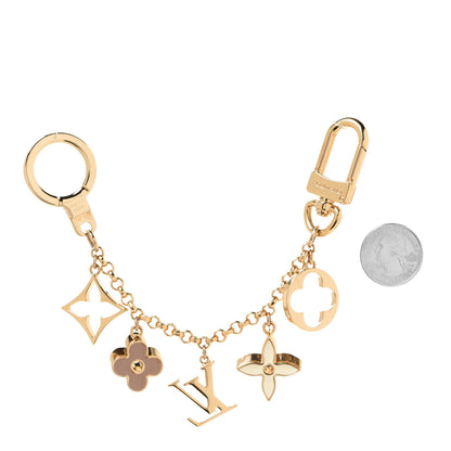 Louis Vuitton Brass Enamel Fleur De Monogram Bag Charm Chain Gold 1 of 4