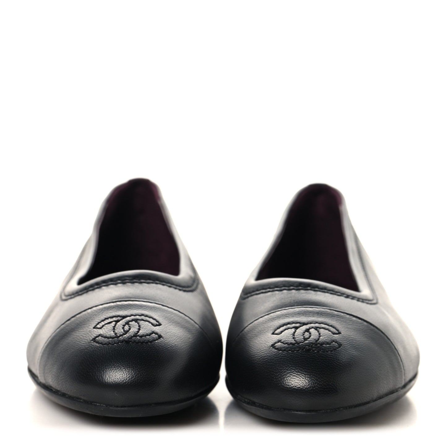Lambskin Cap Toe CC Uniform Ballerina Flats 37 Black