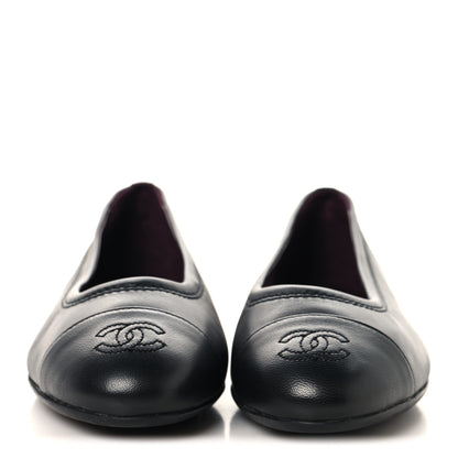 Chanel Lambskin Cap Toe CC Uniform Ballerina Flats 37 Black 3 of 9