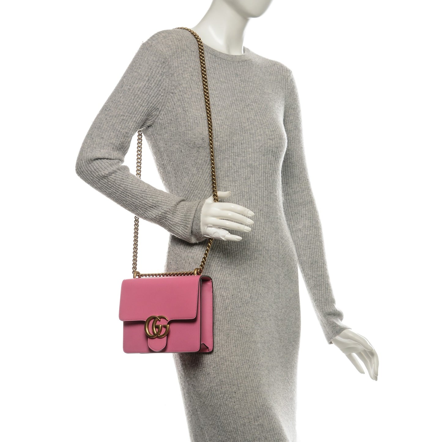 Knight Calfskin Small GG Marmont Chain Handle Bag Pink Tropical Flower