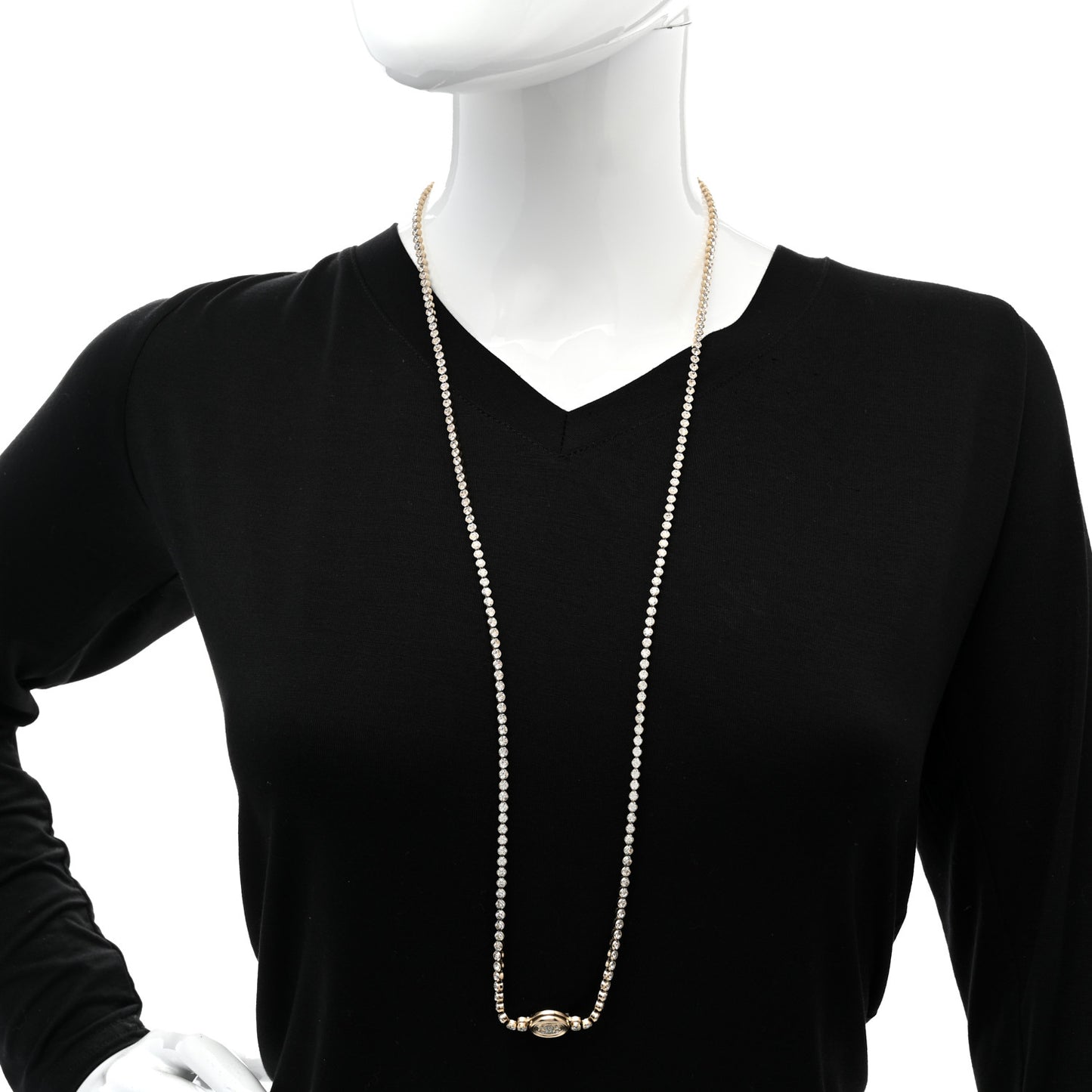 Crystal CC Chain Long Necklace Gold