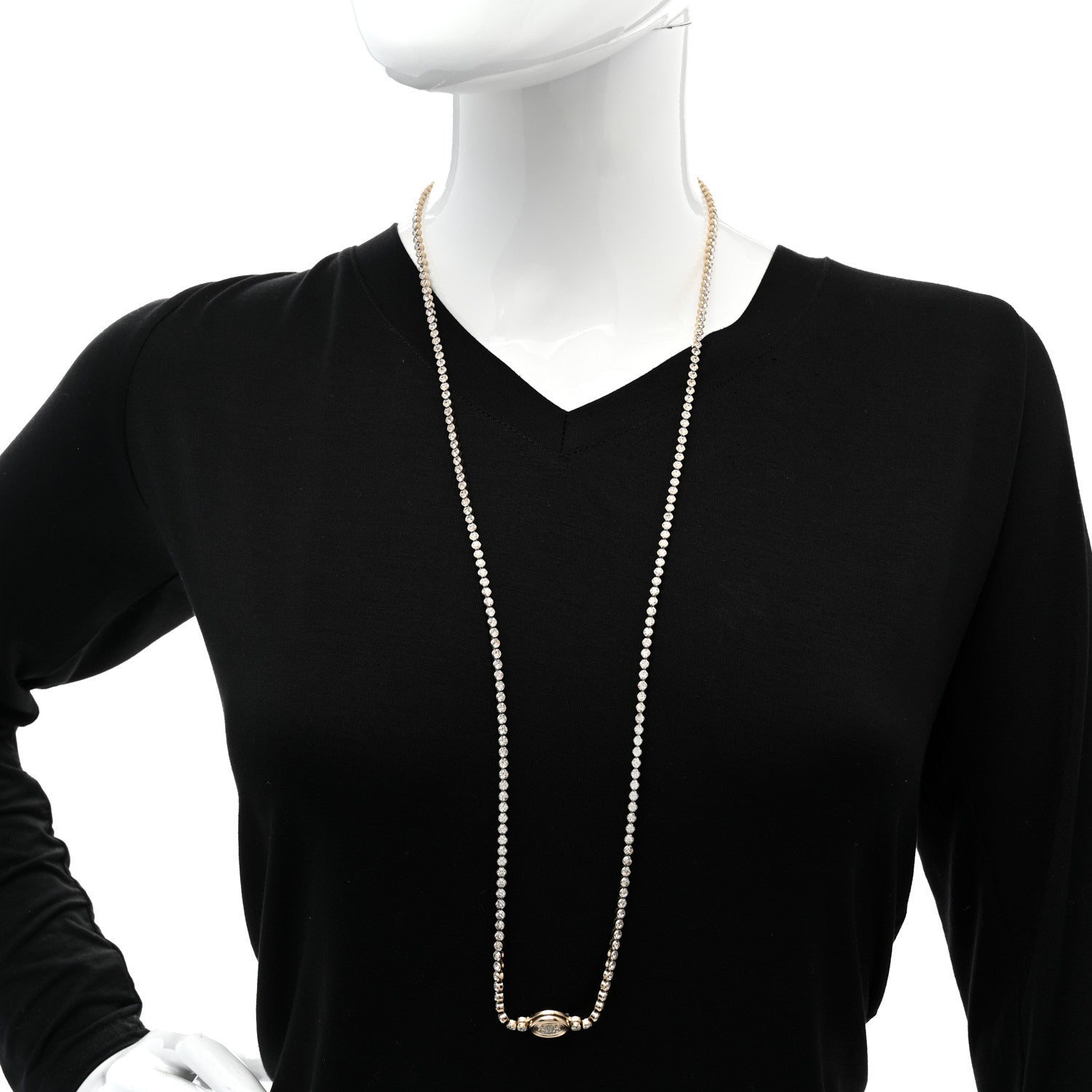 Chanel Crystal CC Chain Long Necklace Gold 2 of 6
