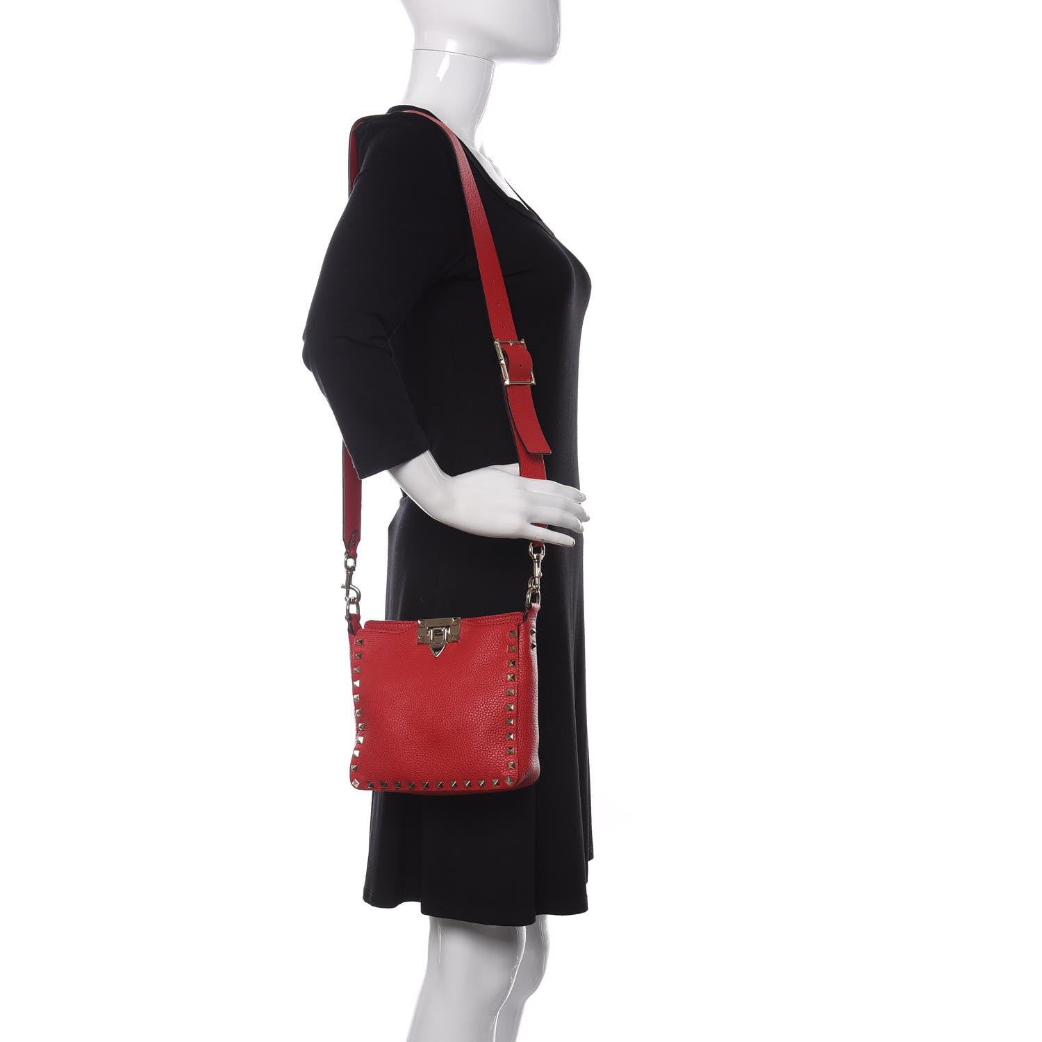 Valentino Garavani Pebbled Calfskin Mini Rockstud Flip-Lock Messenger Bag Red 2 of 10