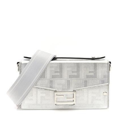 Fendi Vitello Catalan Mirror FF 1974 Baguette Soft Trunk Argento 1 of 9