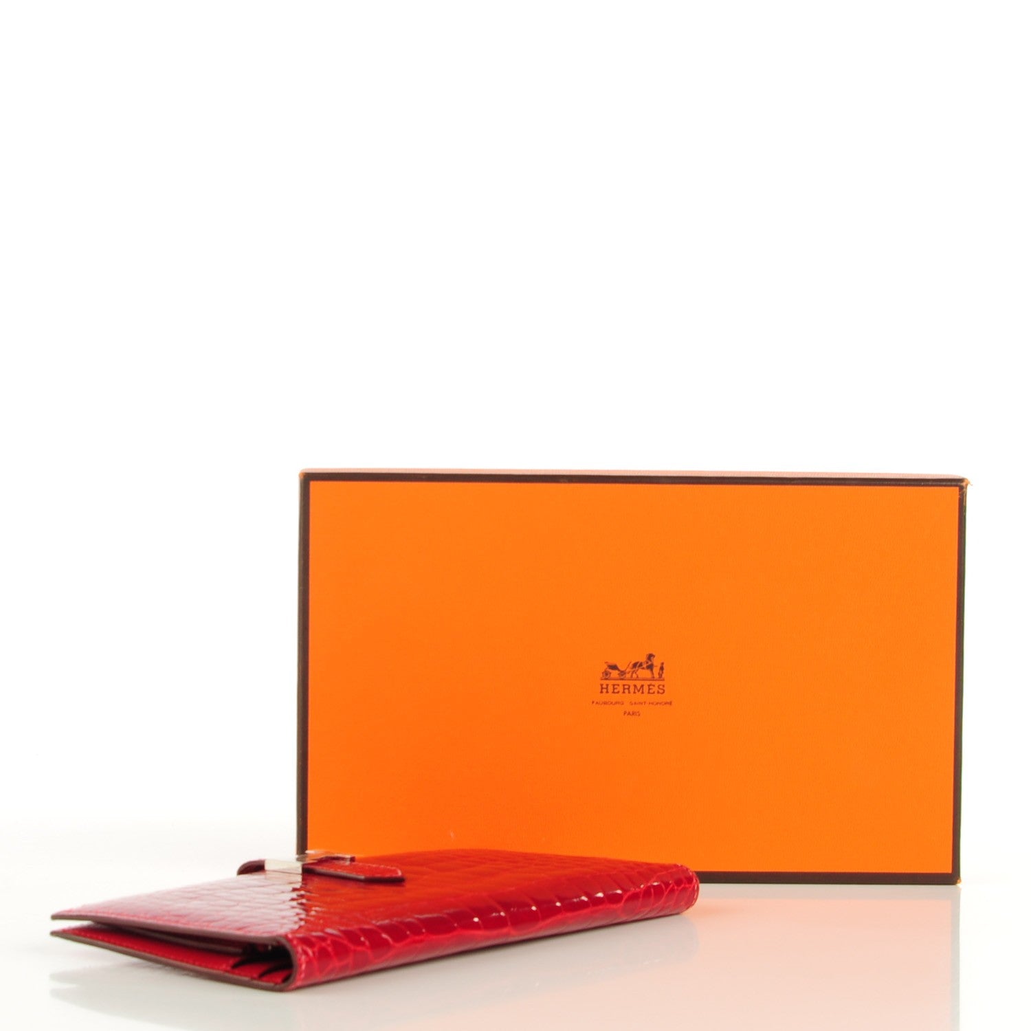 Hermes Shiny Alligator Bearn Wallet Rouge Vif 4 of 7