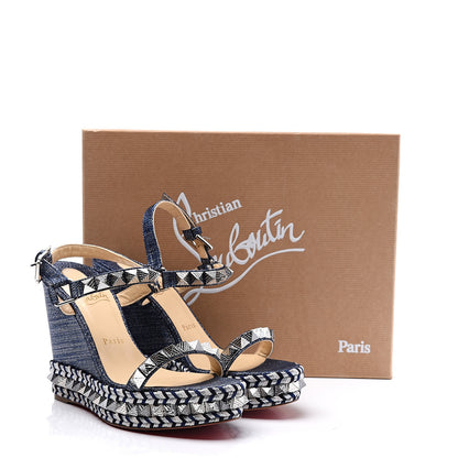 Christian Louboutin Lame Lux Pyraclou 110 Wedge Sandals 39 Denim 10 of 10