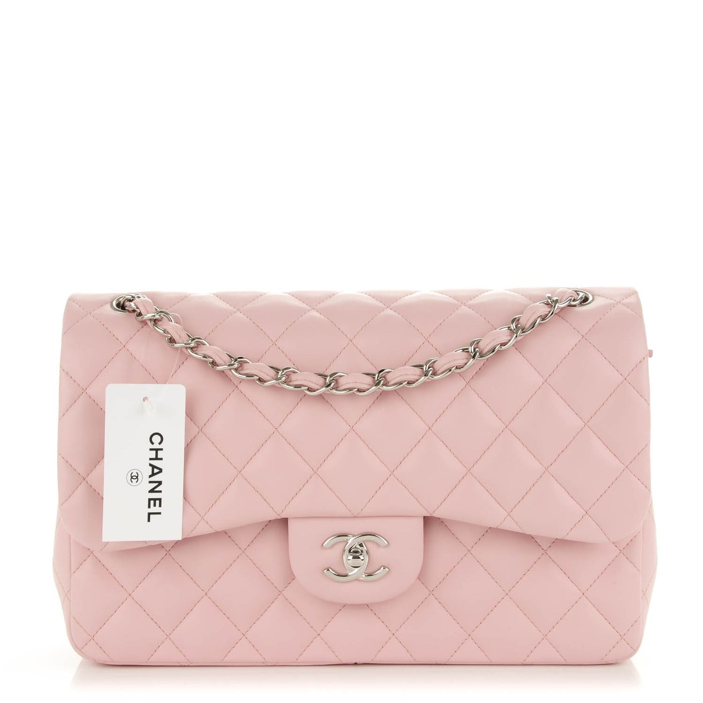 Lambskin Quilted Jumbo Double Flap Light Pink