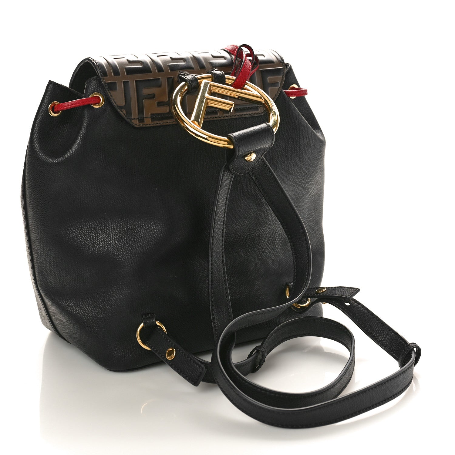 Fendi Vitello Cruise Bi-Color FF 1974 Embossed F is Fendi Drawstring Backpack Black Fragola Maya 2 of 8