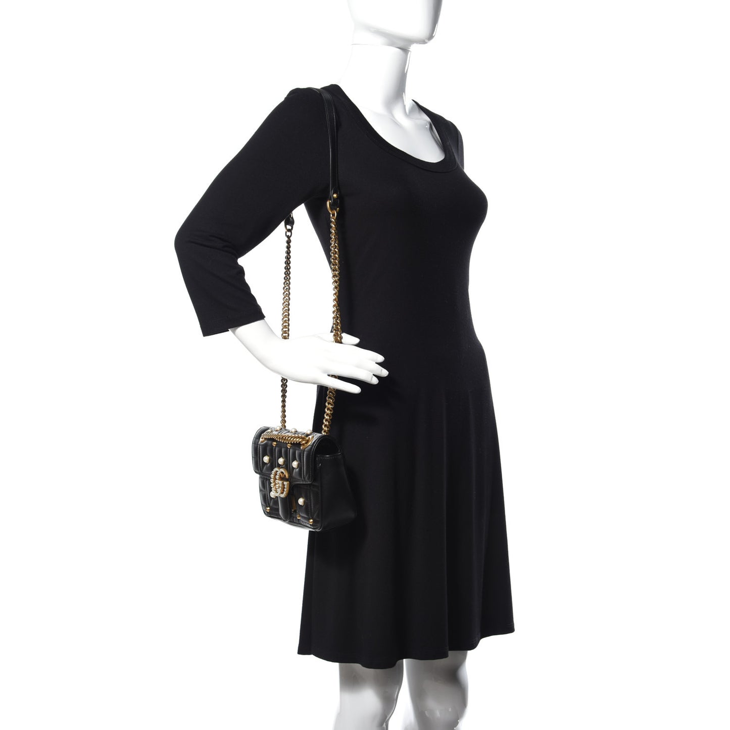 Calfskin Matelasse Studded Mini Pearly GG Marmont Shoulder Bag Black