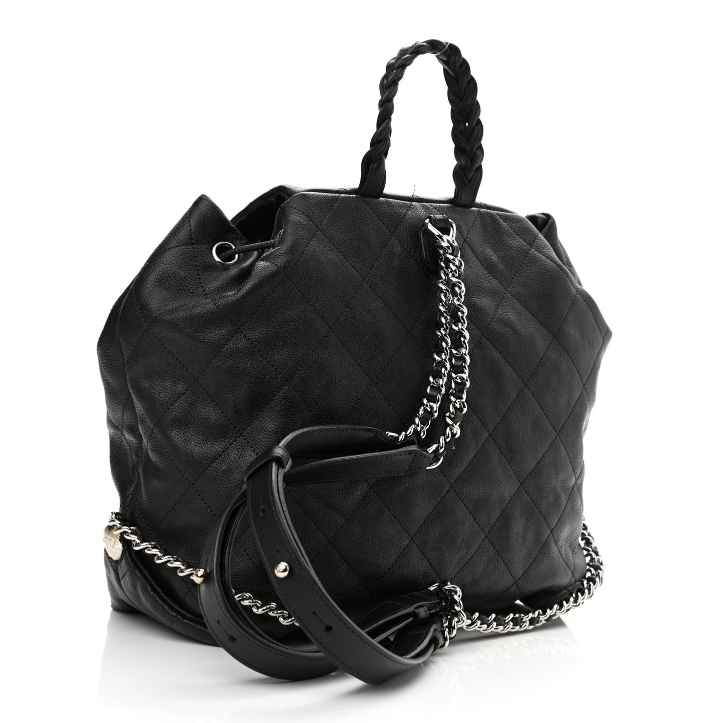 Grained Calfskin Stitched Braided With Style Backpack Black