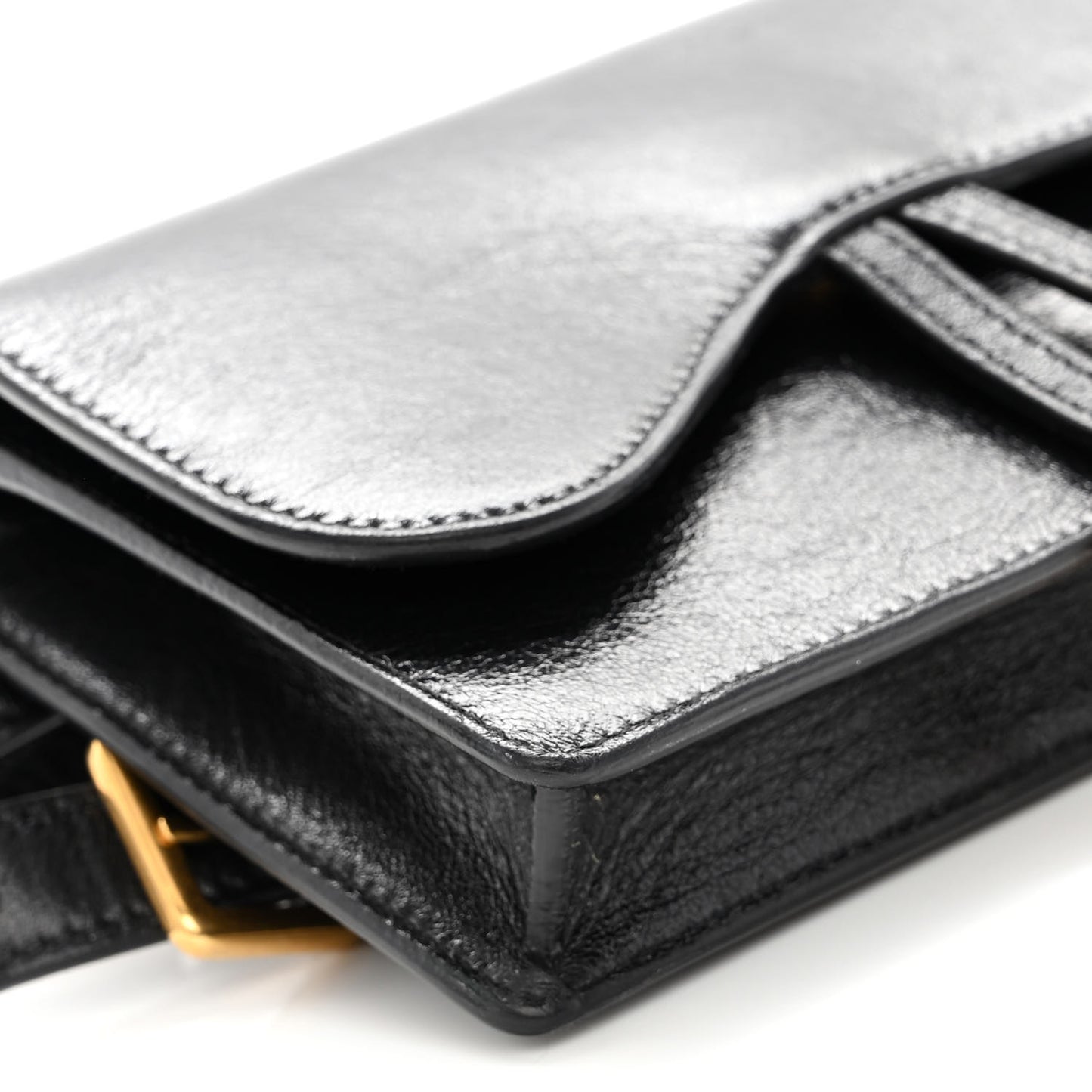 Crinkled Lambskin Saddle Belt Black