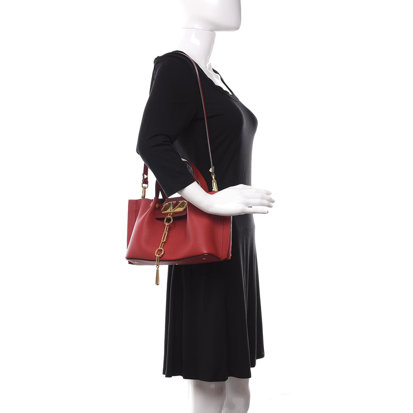 Grainy Calfskin Small VLogo Escape Shopper Rosso Valentino