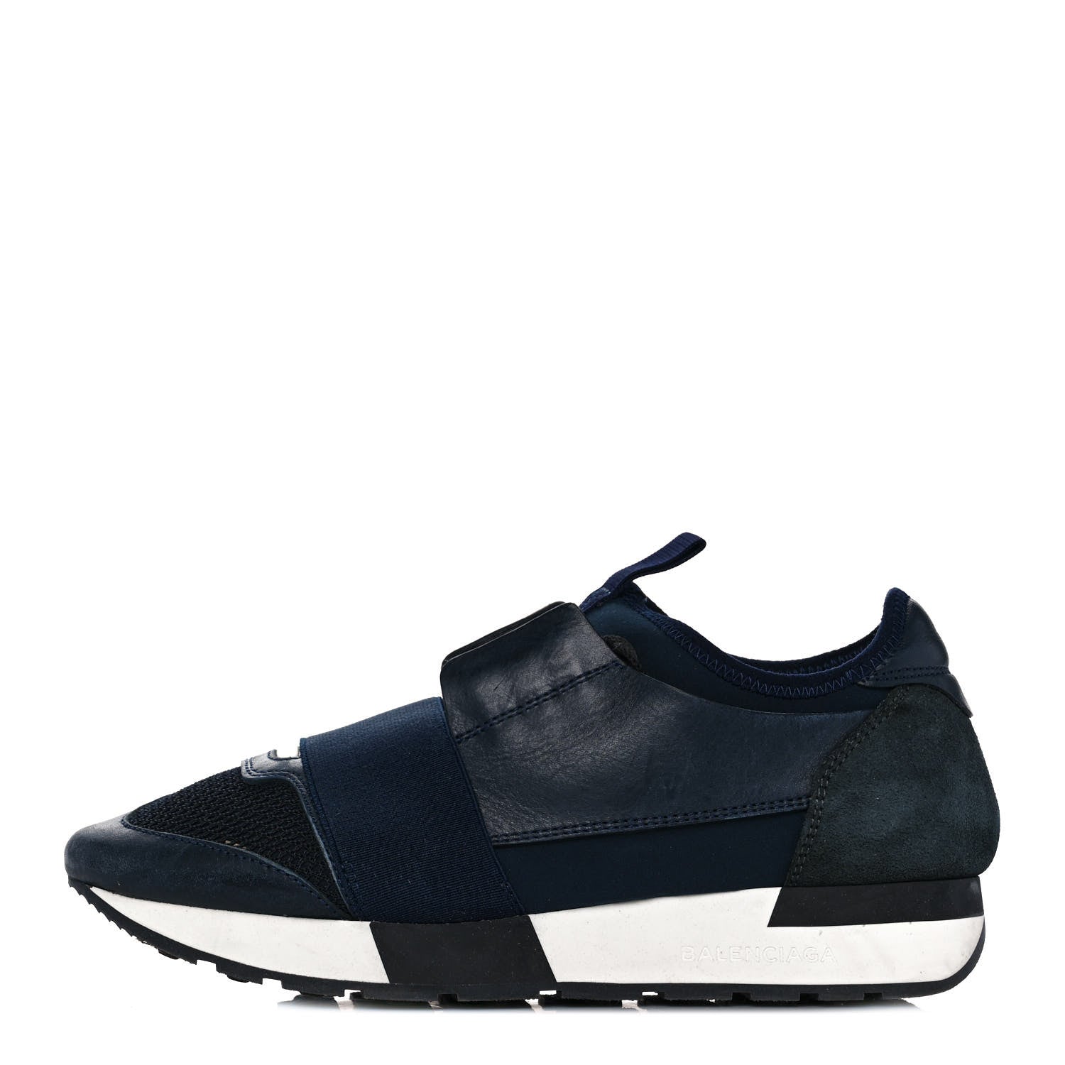 Balenciaga Mesh Calfskin Neoprene Suede Womens Race Runner Sneakers 37 Bleu Nuit 1 of 9