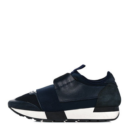 Balenciaga Mesh Calfskin Neoprene Suede Womens Race Runner Sneakers 37 Bleu Nuit 1 of 9