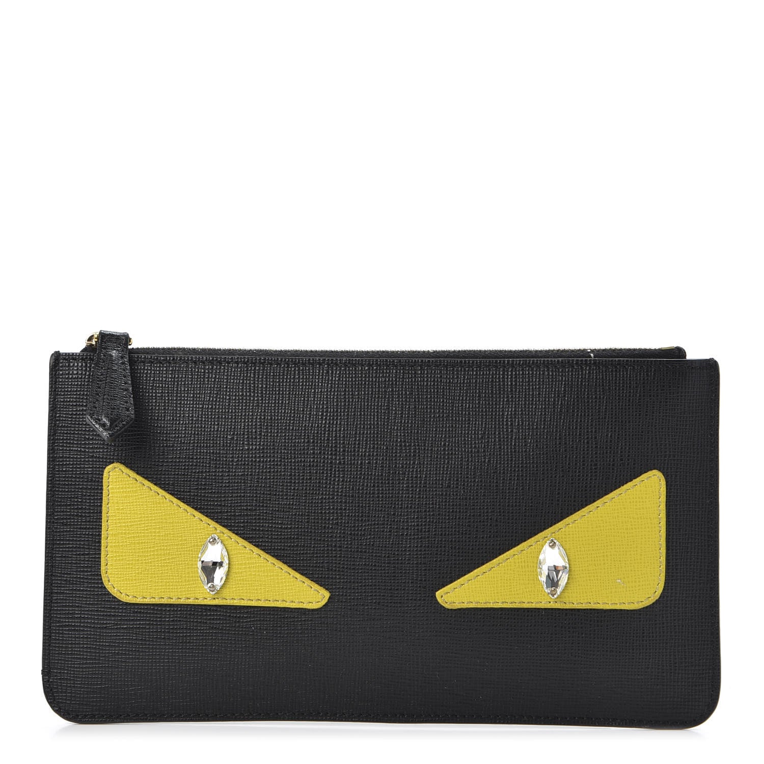 Fendi Vitello Elite Crystal Monster Eyes Zip Pouch Black Cedro 1 of 9