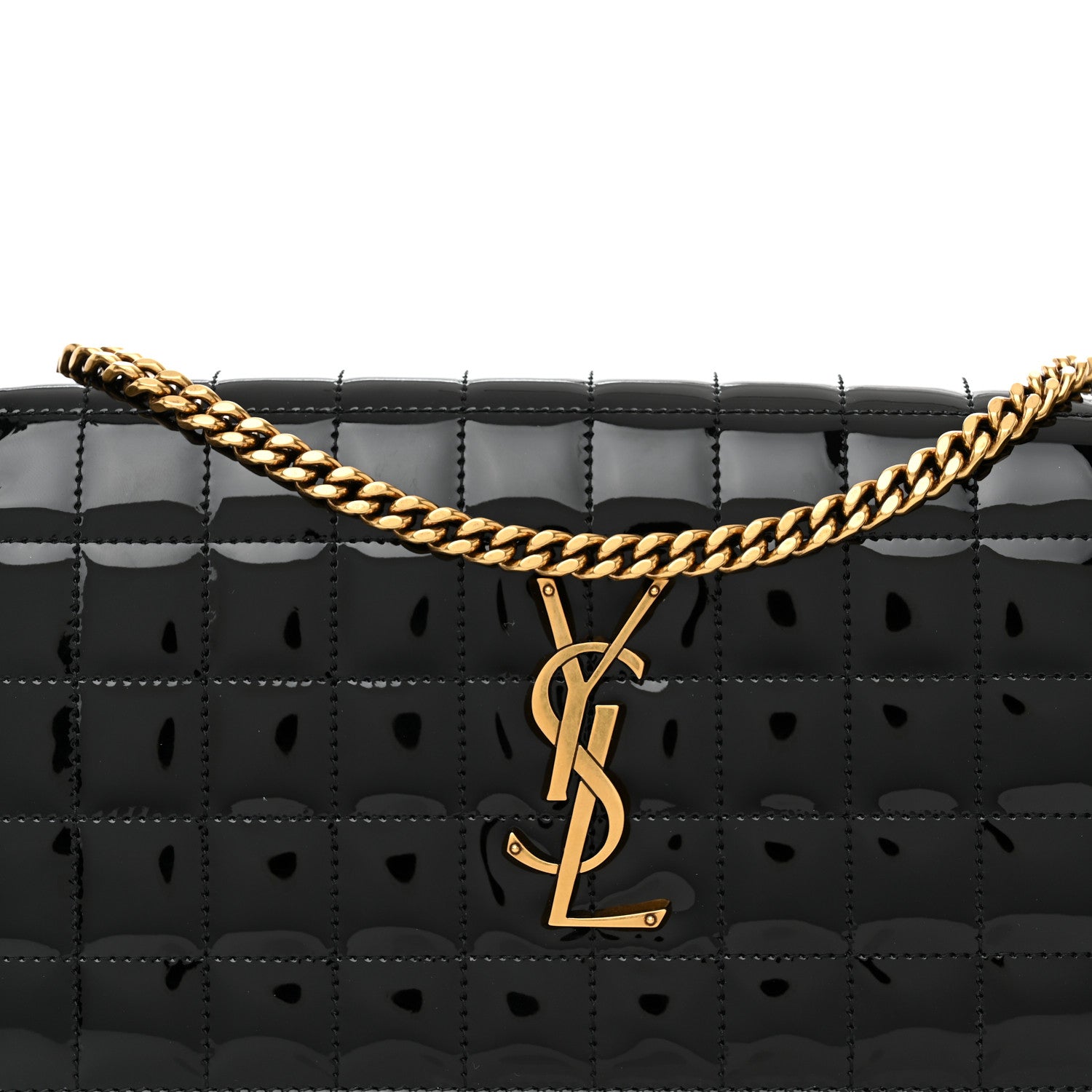 Saint Laurent Patent Carre Quilted Cassandre Chain Wallet Black 7 of 10