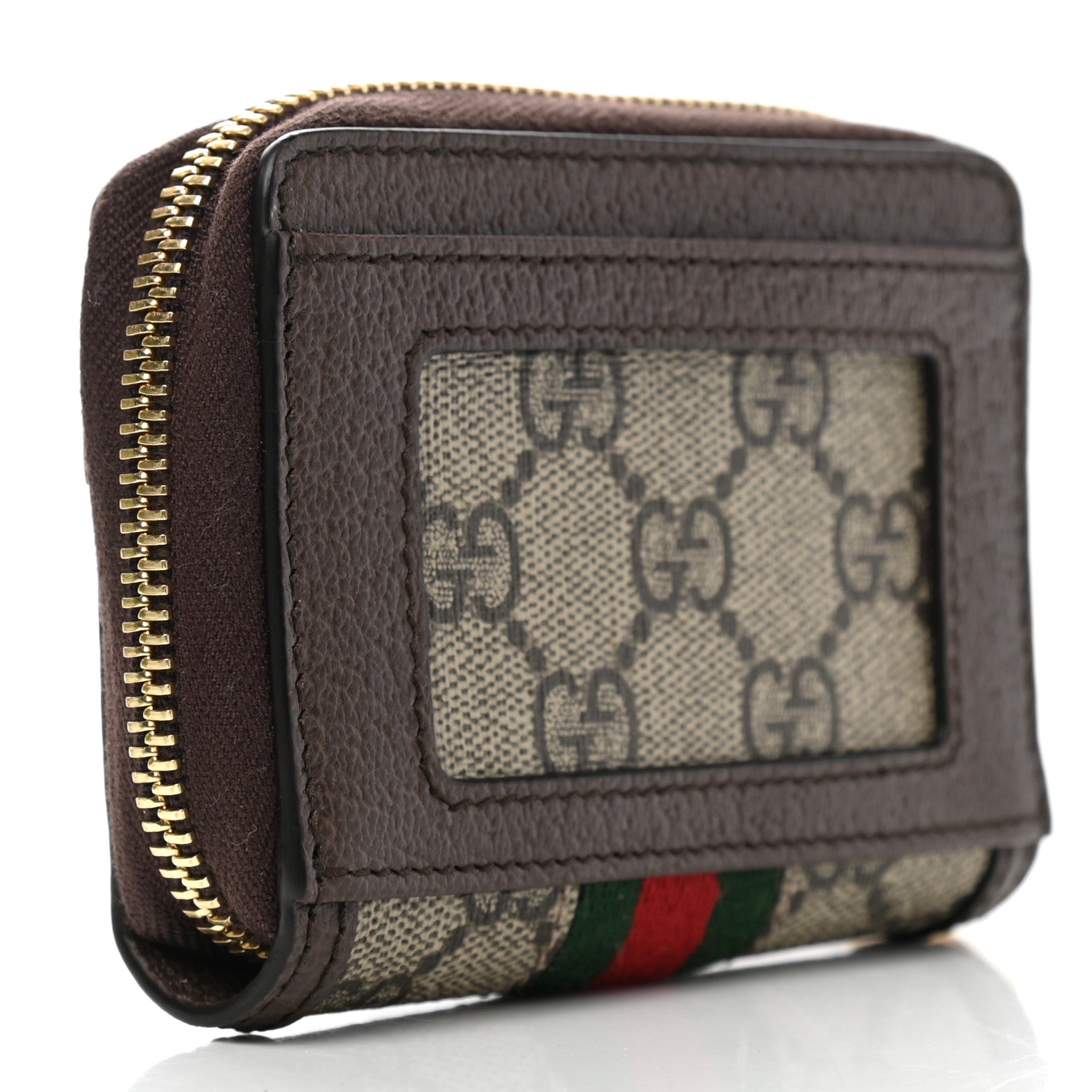 Gucci GG Supreme Monogram Textured Dollar Calfskin Web Ophidia Zip Around Card Case Wallet Beige Ebony New Acero 3 of 8