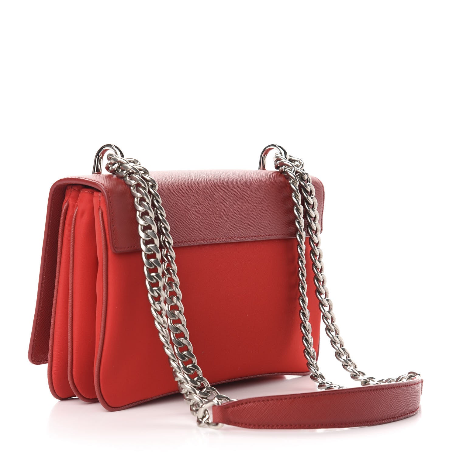 Prada Saffiano Tessuto Nylon Chain Shoulder Bag Rosso 4 of 11