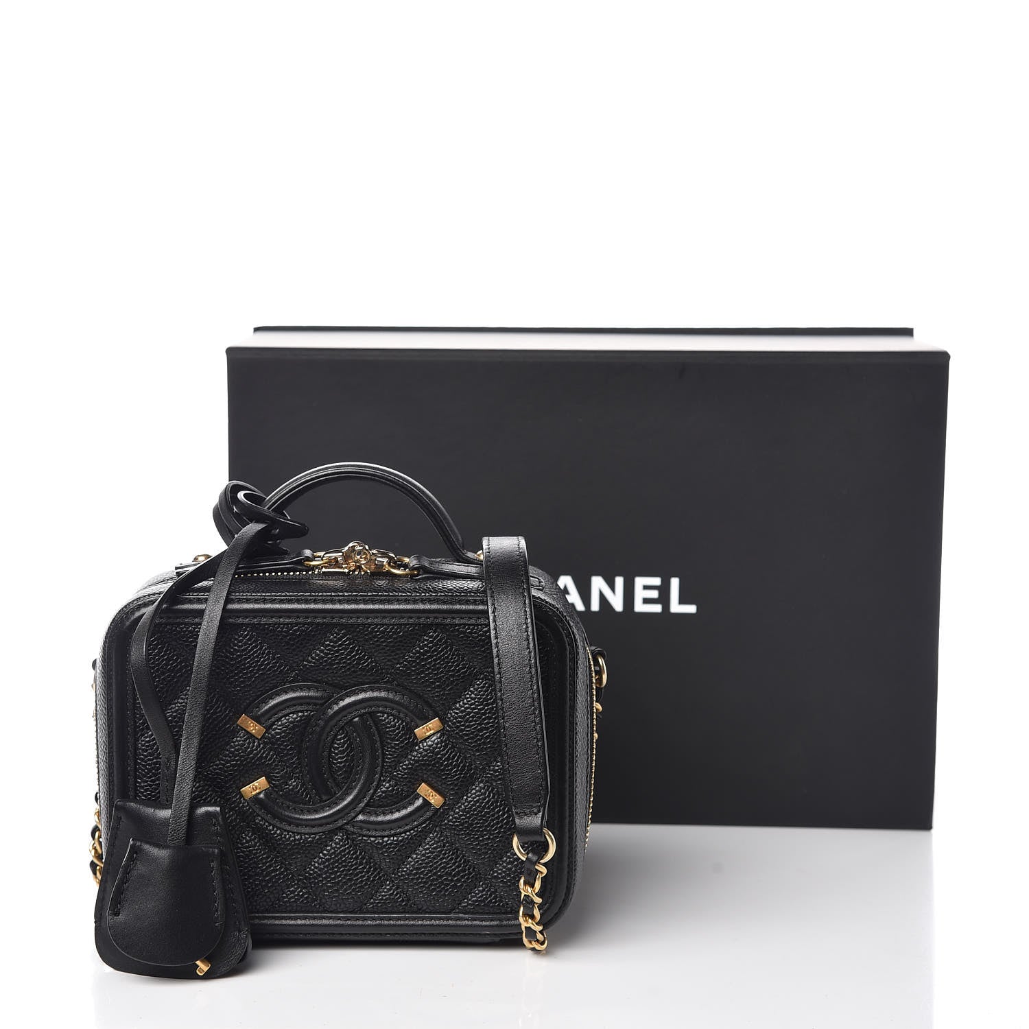 Chanel Caviar Quilted Small CC Filigree Vanity Case Black 10 of 10