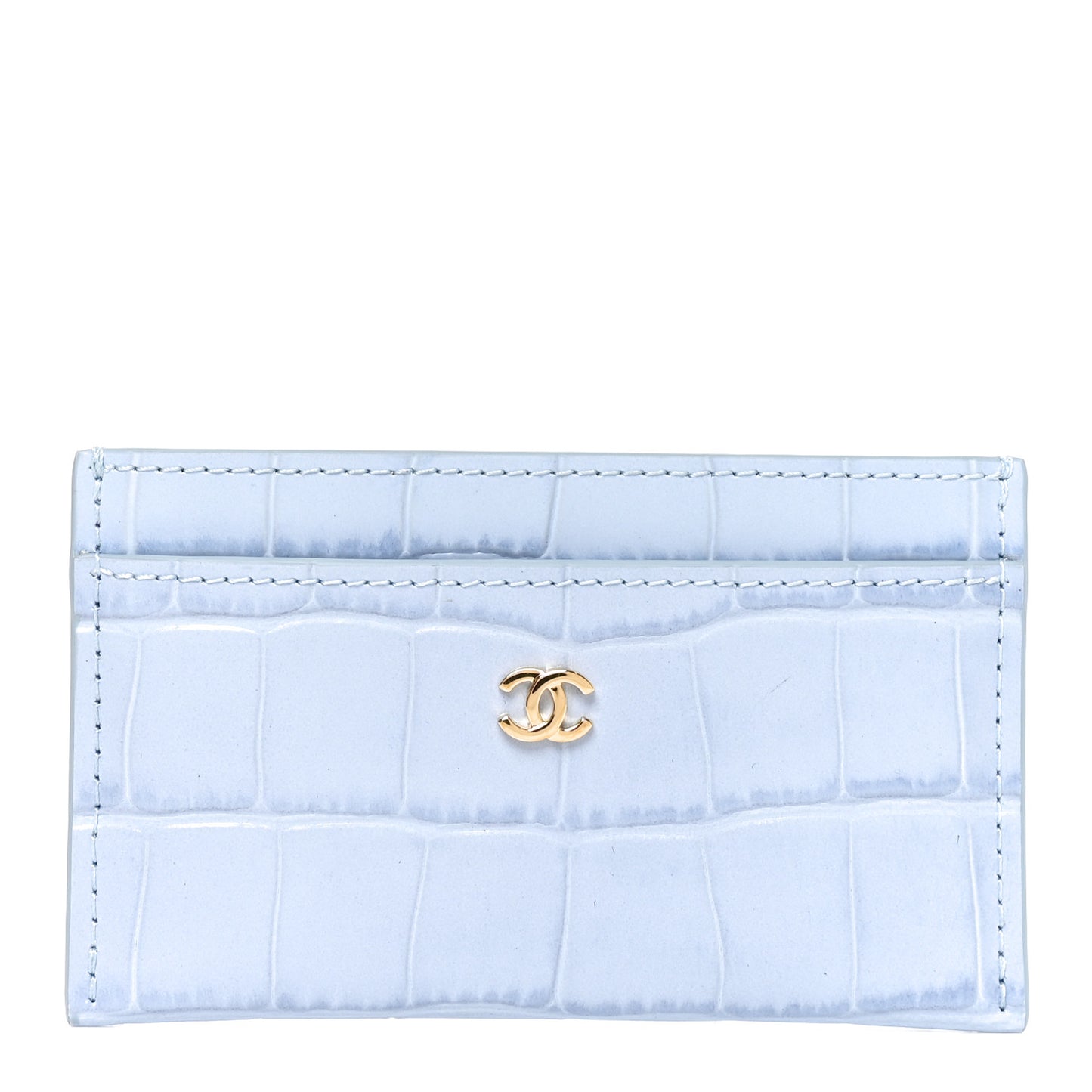 Calfskin Crocodile Embossed Crococo Card Holder Light Blue