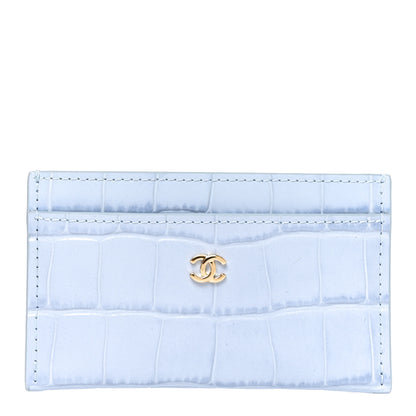Chanel Calfskin Crocodile Embossed Crococo Card Holder Light Blue 1 of 8