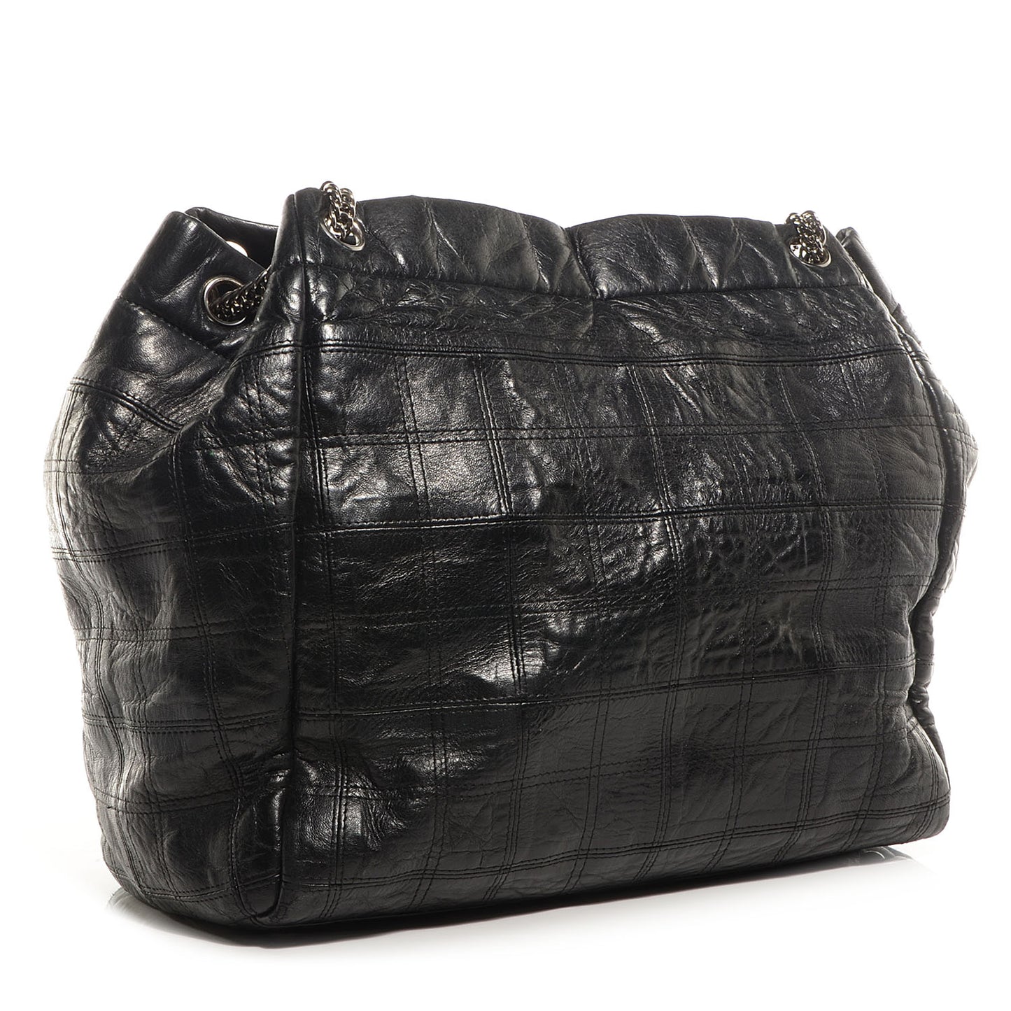 Lambskin Square Stitched Lax Accordion Shoulder Bag Black