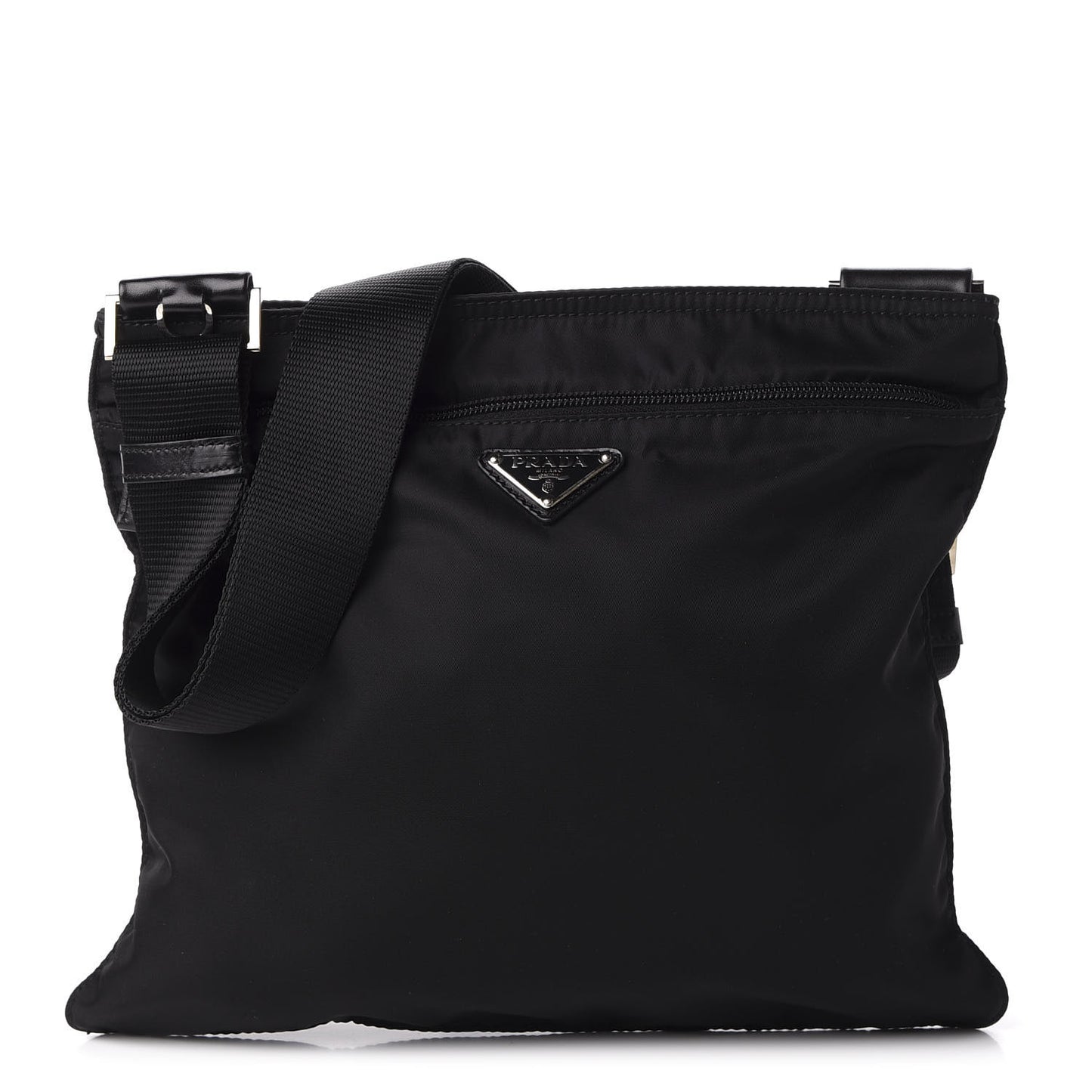 Nylon Flat Messenger Bag Black