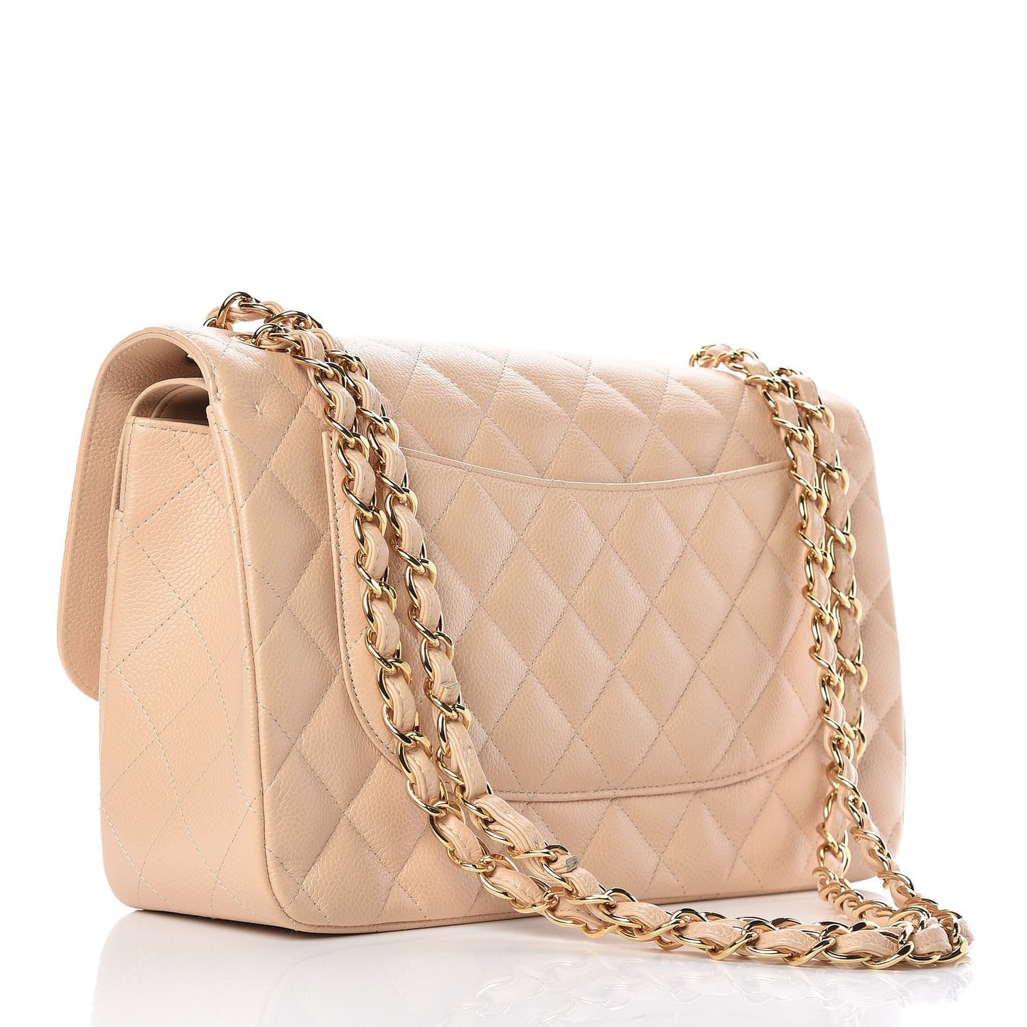 Caviar Quilted Jumbo Double Flap Beige Clair