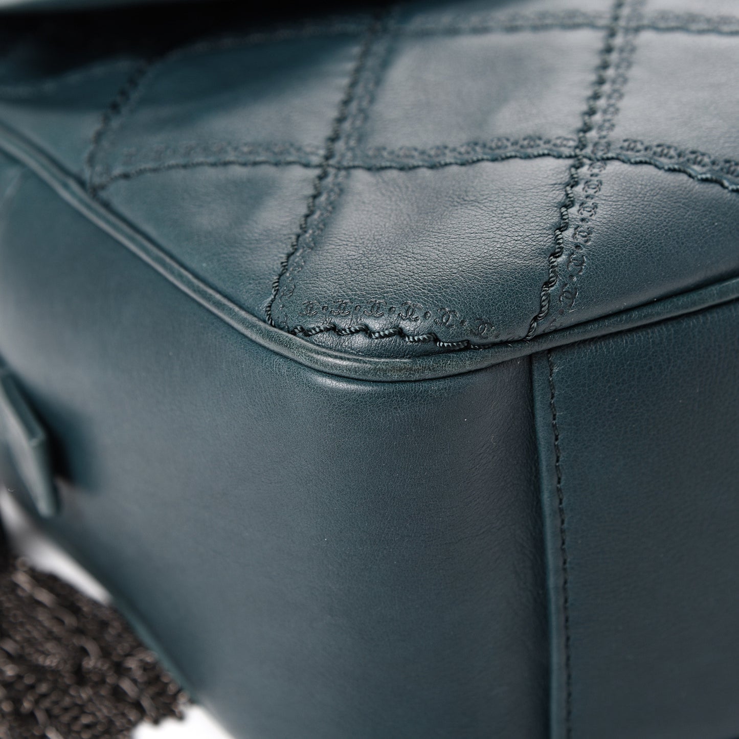 Calfskin Quilted Jumbo Coco Sporran Flap Dark Green