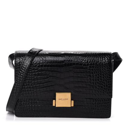 Saint Laurent Calfskin Crocodile Embossed Medium Bellechasse Satchel Black 1 of 11