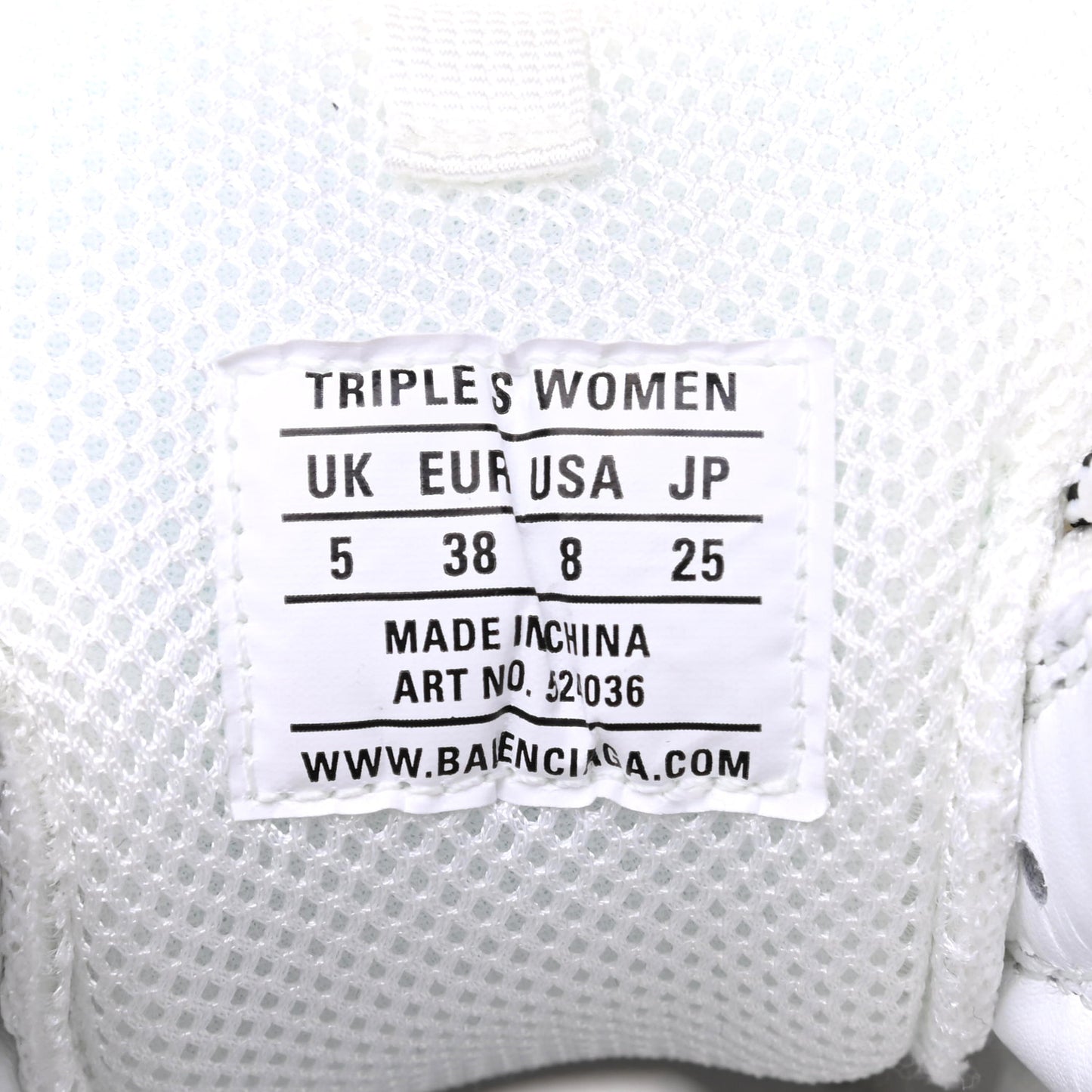 Fabric Mesh Womens Triple S Sneakers 38 White
