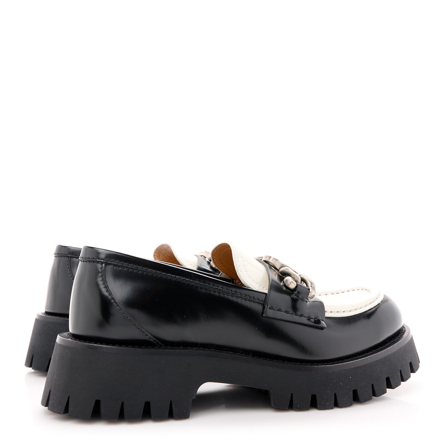 Cordovan Lux Womens Interlocking G Platform Lug Sole Loafers 37 Black Off White