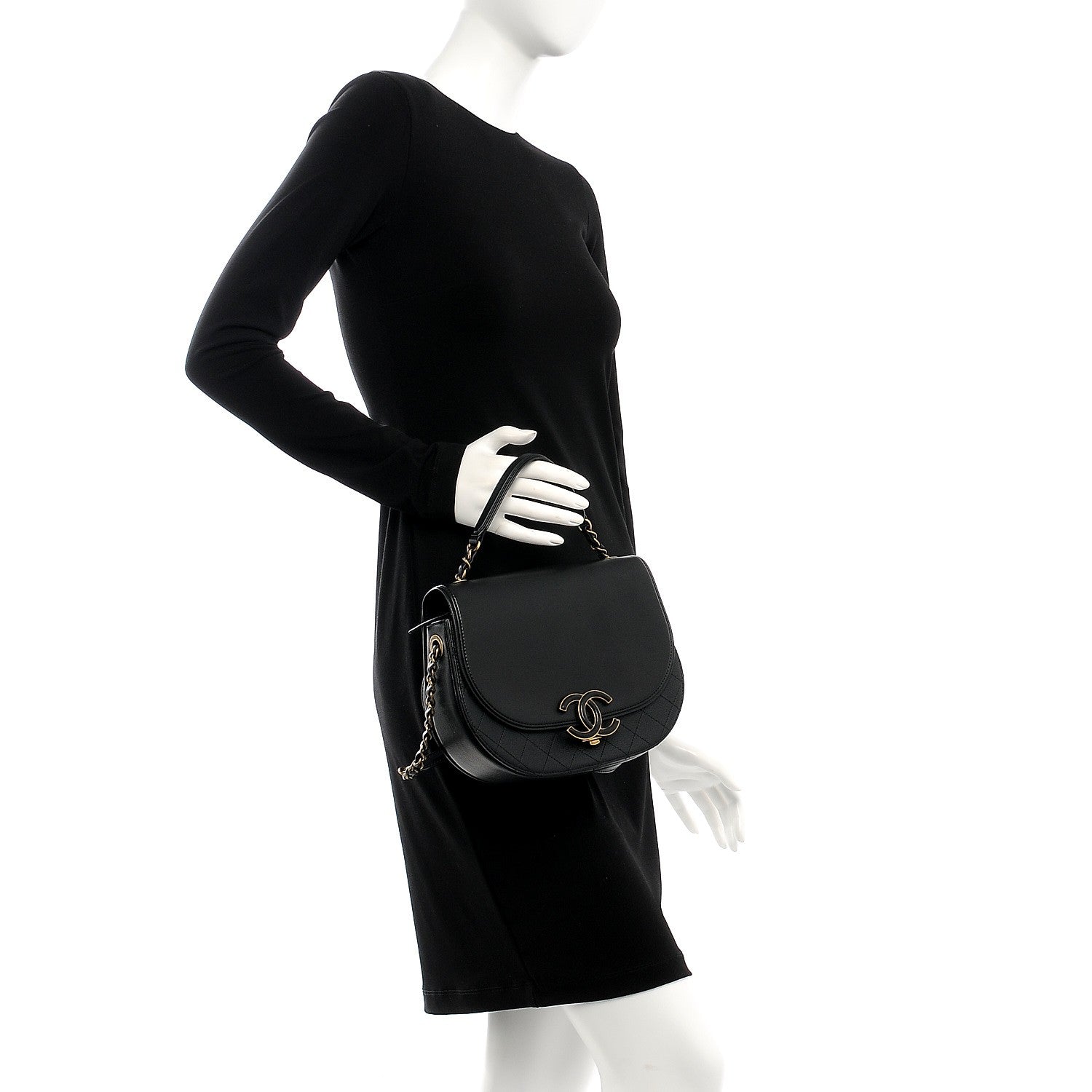 Chanel Shiny Calfskin Goatskin Quilted Medium Coco Curve Messenger Flap Black 3 of 8