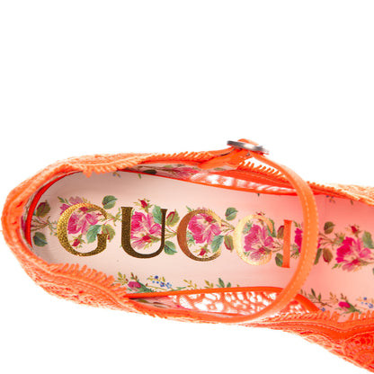 Gucci Lace Pizzo Venice Pumps 35.5 Orange Fluo 7 of 9