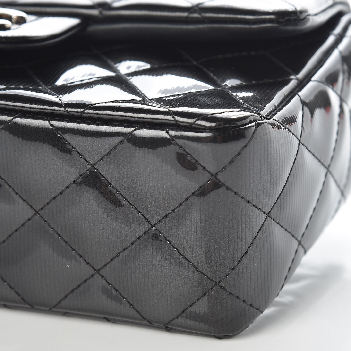 Striated Patent Quilted Mini Rectangular Flap Black