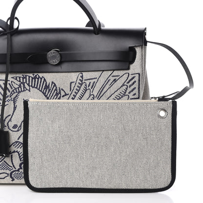 Hermes Vache Hunter Toile Pegase Pop Herbag Zip Retourne 31 PM Bleu Indigo 12 of 13