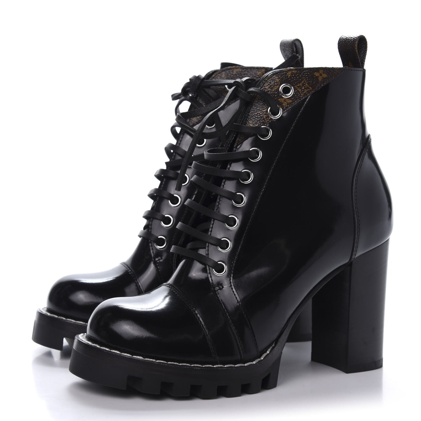 Patent Calfskin Monogram Star Trail Ankle Boots 37 Black
