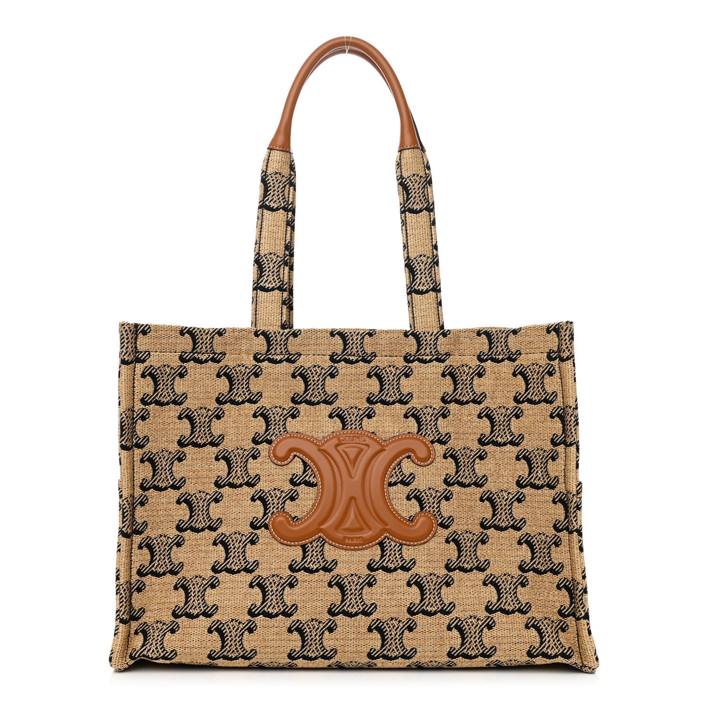 Raffia Jacquard Calfskin Triomphe Large Cabas Thais Natural Tan