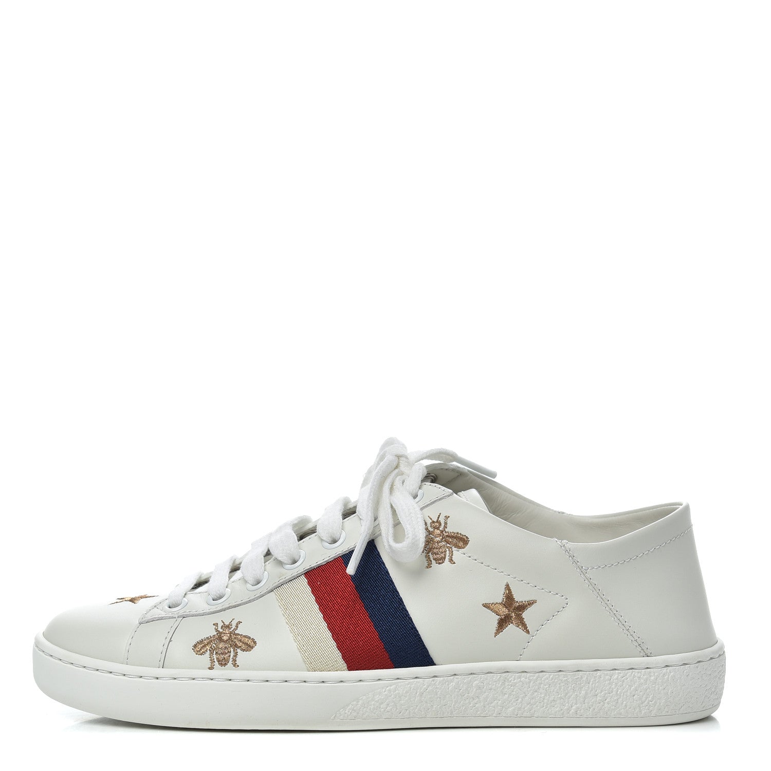 Gucci Calfskin Bee Star Embroidered Sylvie Web Ace Sneakers 35.5 White 1 of 12